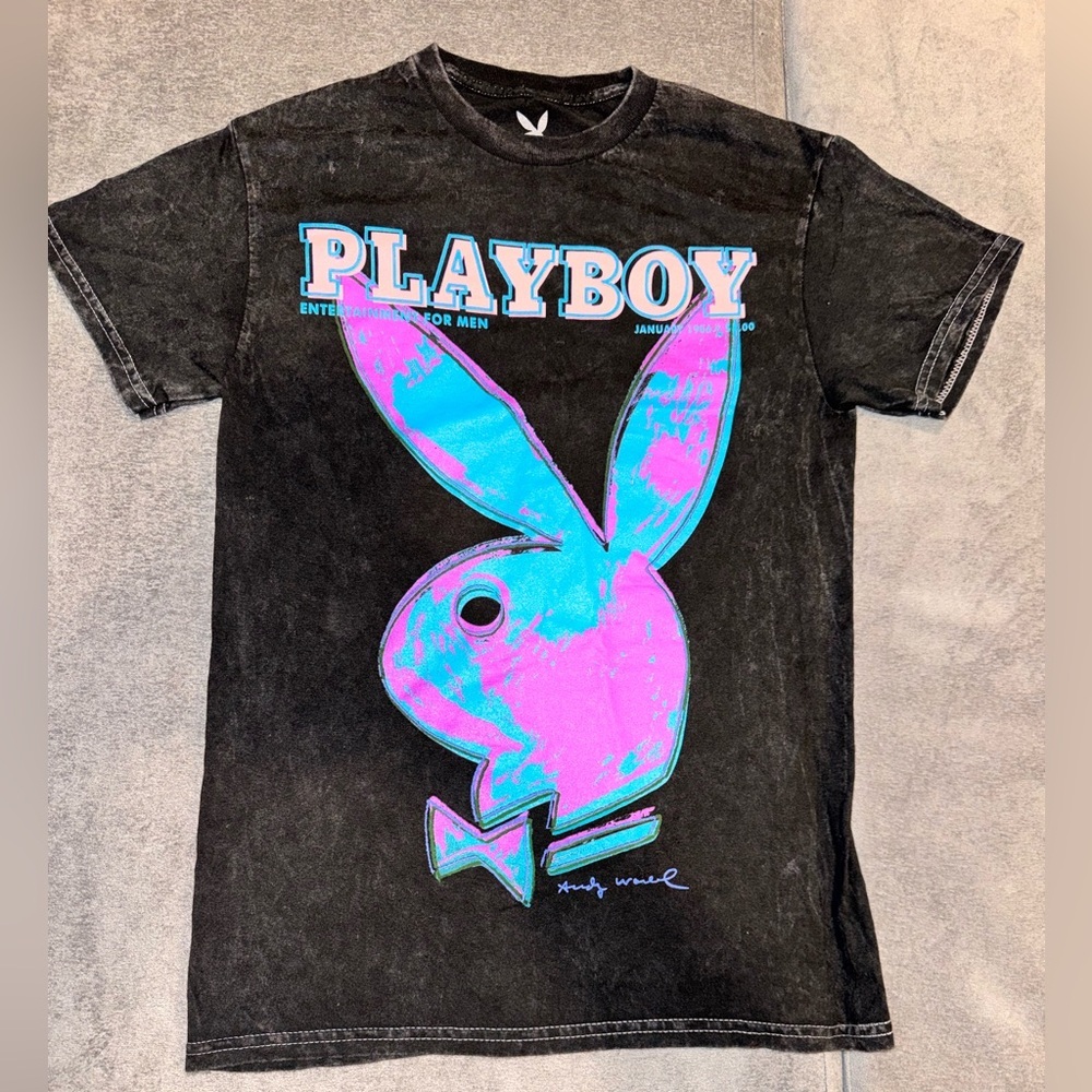 Playboy- Gray Acid Wash January 1986 PLAYBOY Pop Art Cover T-SHIRT Size Small - Picture 4 of 16